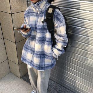 Stand Collar Plaid Fleece Top