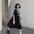 Lace Trim Short-sleeve Shift Dress Black - One Size