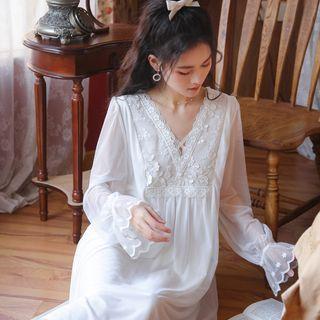 Bell-sleeve V-neck Maxi A-line Sleep Dress