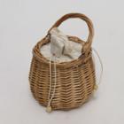Drawcord Rattan Basket Bag Beige - One Size