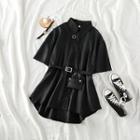 Belted Short-sleeve Mini Shirtdress With Pouch