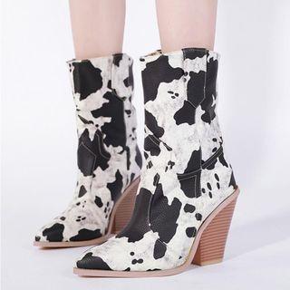 Wedge-heel Animal-grain Short Boots