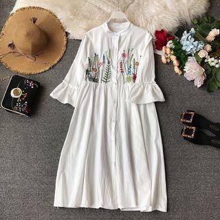 Embroidered Linen Shirt Dress