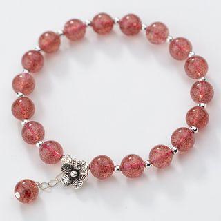 925 Sterling Silver Bead & Flower Bracelet S925 Silver - Bracelet - Pink - One Size
