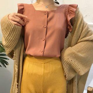 Square-neck Ruffled Sleeveless Top