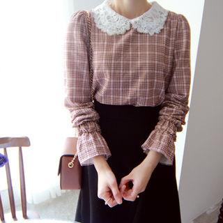 Lace-collar Plaid Blouse