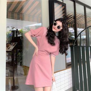 Balloon-sleeve Cutout-back Sheath Dress