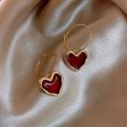 Heart Dangle Earring 1 Pair - Red Heart - Gold - One Size