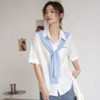 Mock Two Piece Embroider Button-up Shirt