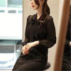 Tie-neck Chiffon Yoke Tweed Dress