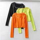 Cropped Contrast Stitch Long-sleeve Sports Top