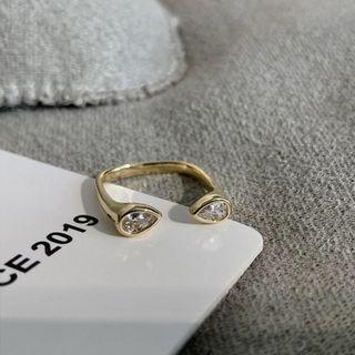 Rhinestone Sterling Silver Open Ring J2632 - Gold - One Size