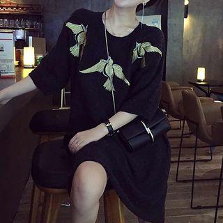 Embroidered Elbow-sleeve Knit Top