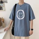 Smiley Face Printed Short-sleeve T-shirt