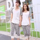 Set: Couple Leopard Print T-shirt + Cropped Pants