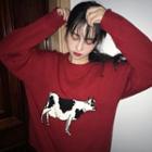 Cow Print Sweater Red - One Size