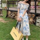 Short-sleeve Cold Shoulder A-line Dress / Midi Dress