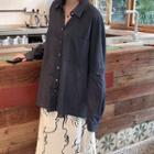 Pocket Detail Oversize Shirt Grayish Blue - One Size