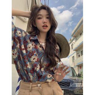 Elbow-sleeve Hawaii Shirt Blue - One Size