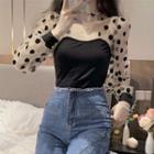 Dotted Mesh-sleeve Top