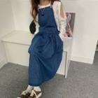 Midi A-line Denim Jumper Dress Denim Blue - One Size