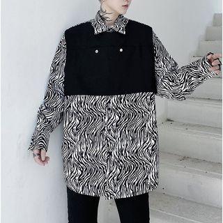 Long-sleeve Mock Two-piece Printed Shirt