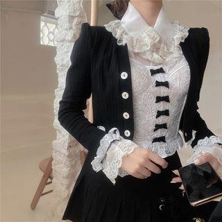 Lace Trim Cardigan / Lace Strapless Top / Blouse