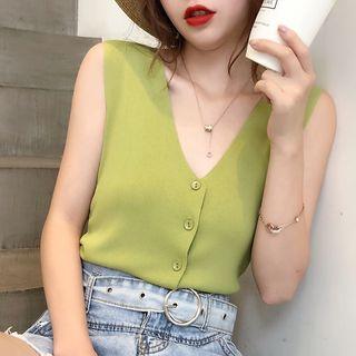 Button-front Knit Tank Top