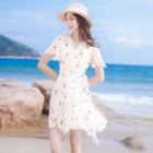 Short-sleeve Cherry Print A-line Mini Chiffon Dress