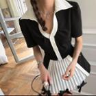Short-sleeve Two-tone Paneled A-line Polo Dress