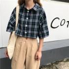 Plaid Short-sleeve Shirt Plaid - Blue - One Size