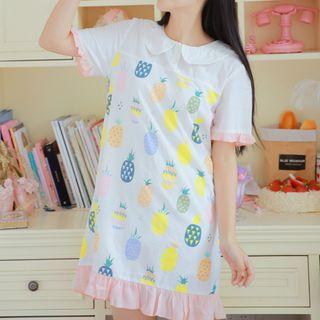Printed Short-sleeve Polo Dress Off-white - One Size
