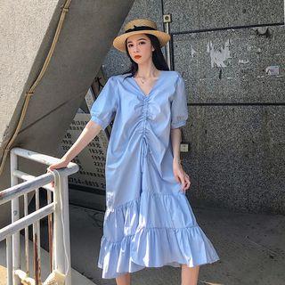 Short-sleeve Midi Crinkled Dress