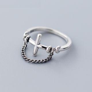 925 Sterling Silver Cross & Chain Open Ring As Shown In Figure - One Size