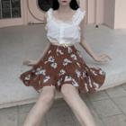 Ruffle Trim Tank Top / Floral Print Skirt