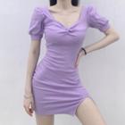 Balloon-sleeve Twisted Mini A-line Dress
