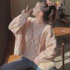 Cable-knit Sweater Sweater - Light Pink - One Size