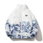 Long Sleeve Applique Snow Mountain Print Padded Jacket