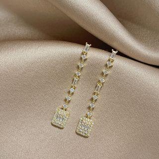 Rhinestone Drop Earring 1 Pair - Drop Earring - Silver Pin - Rhinestone - Cube - Gold & White - One Size