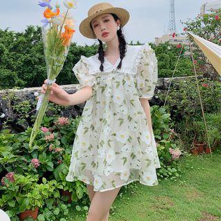 Puff-sleeve Peter Pan Collar Mesh Dress