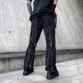 Zip-accent Buckled Detail Straight Leg Pants