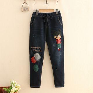 Patched Fleece-lined Jeans