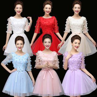 Elbow-sleeve Bridesmaid Cocktail Dress