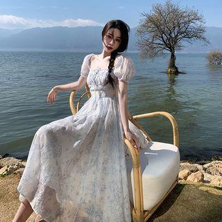 Puff-sleeve Floral Maxi Sundress