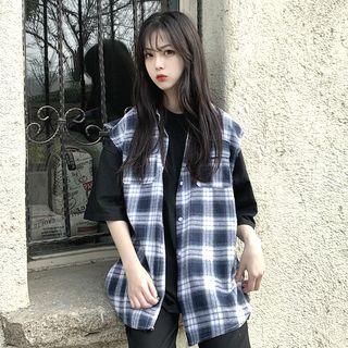 Plaid Loose-fit Vest