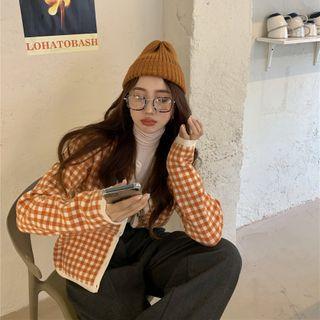 Checkered Cardigan / Long-sleeve Turtleneck Top
