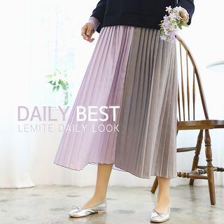Color-block Pleated Maxi Mock Two-piece Dress