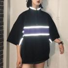 Color Block Half Zip Elbow-sleeve T-shirt