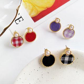 Faux Pearl Fabric Disc Earring