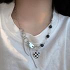Heart Checker Pendant Alloy Necklace 2434a - Necklace - Checker - Black & White - One Size